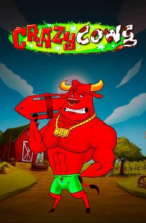 Image of Crazy Cows online slot. Bill the Bull is here to flex his muscles in this cartoonish and fun slot game with 5 reels, 15 paylines, and 20 different bonus games.  