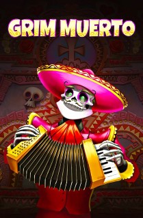 Image of Grim Muerto online slot. Celebrate Day of the Dead with a Mexican Mariachi band of skeletons in this exciting slot game played on 5 reels, 20 paylines, and offer 3 different bonus features. 
