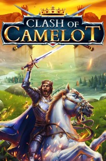 Image of Clash of Camelot online slot. Clash of Camelot starts in a fairly inspiring spot. The base game takes place at night in a rocky gorge as trees, hills, mountains, and Camelot can be seen off in the distance.
