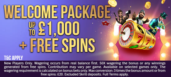 Amazing Welcome Package Up To £1,000 + Free Spins